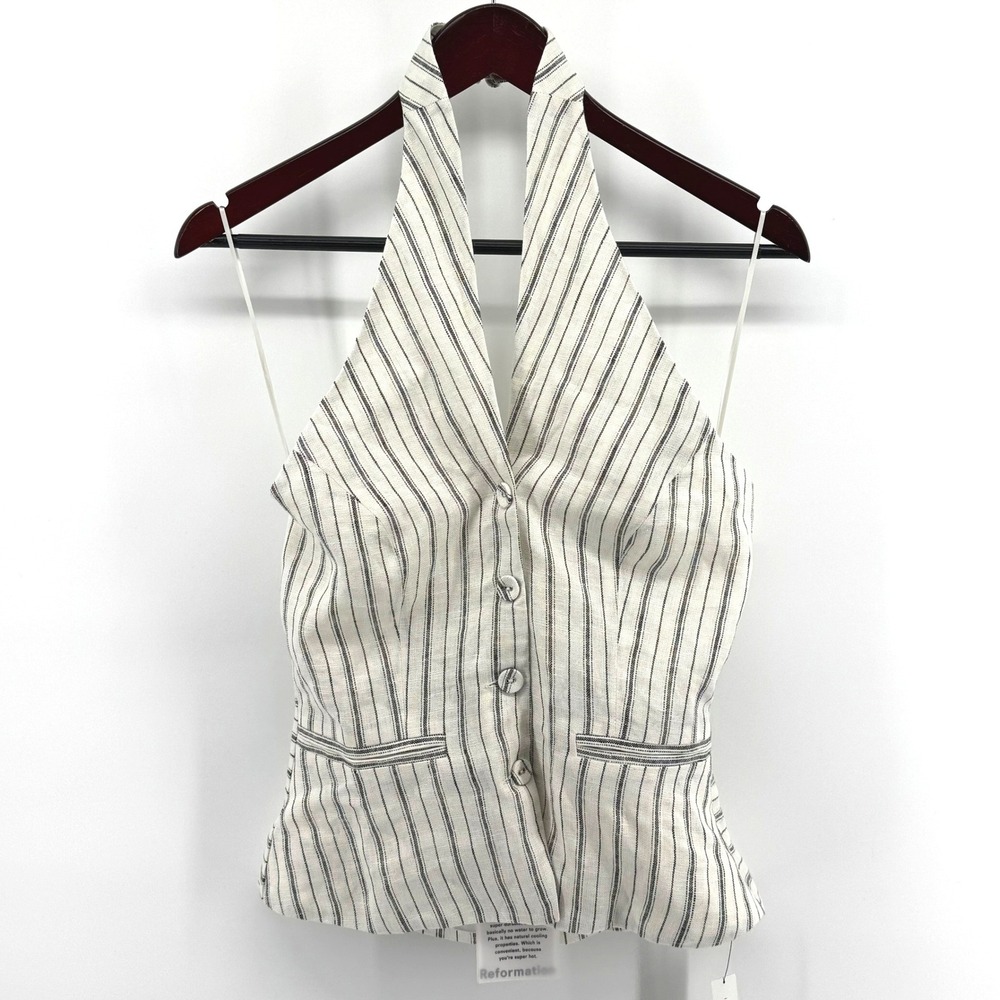 Reformation Tate Linen Top Women 2 Elsie Stripe Halter Vest Waistcoat Business